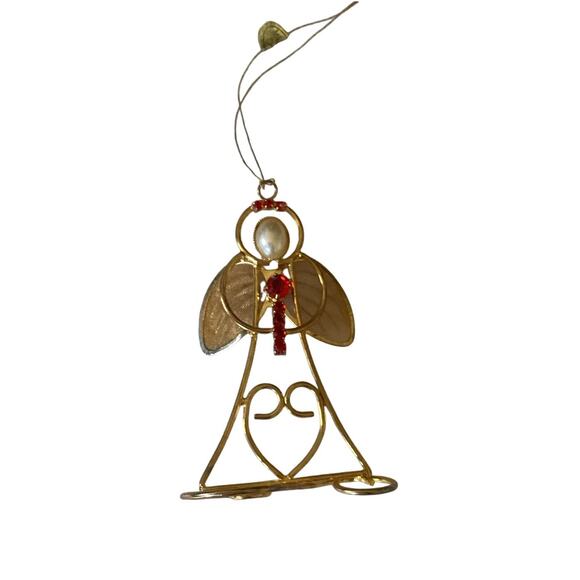 Wire Twist Capiz Shell Angel Christmas Ornaments with Rhinestones Set of 7 - Picture 4 of 7